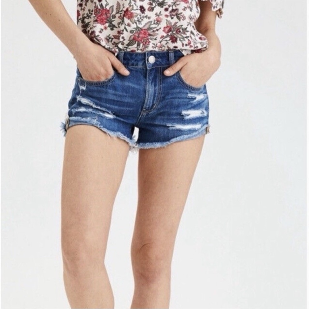 American Eagle distressed denim shorts super super stretch hi rise shortie jeans